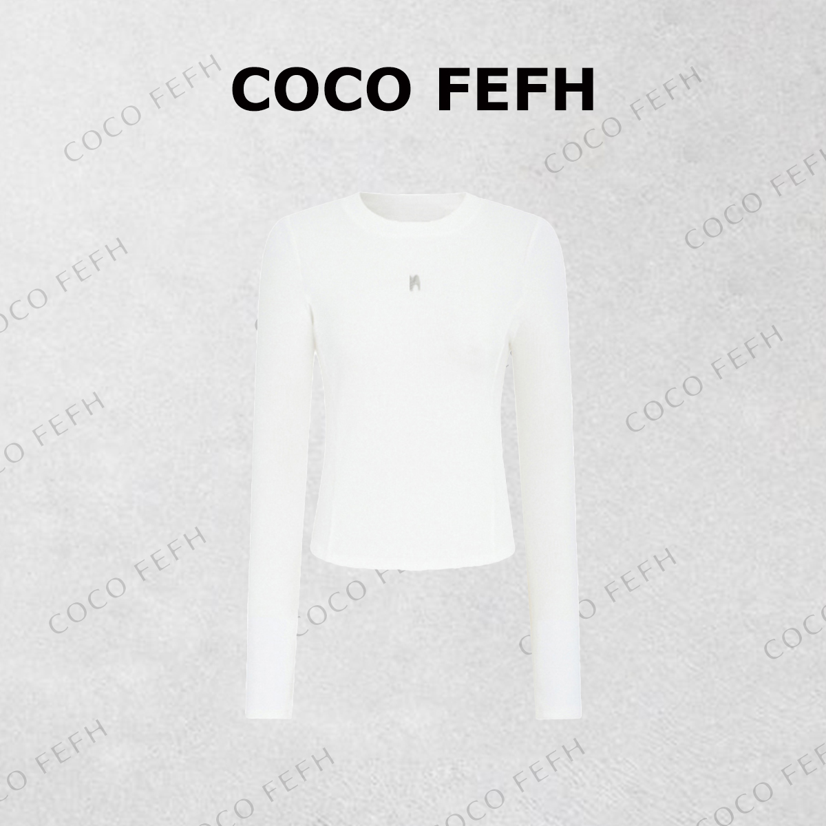 COCOFEFH早秋新品字母金属章仔弧形下摆修身长袖8912