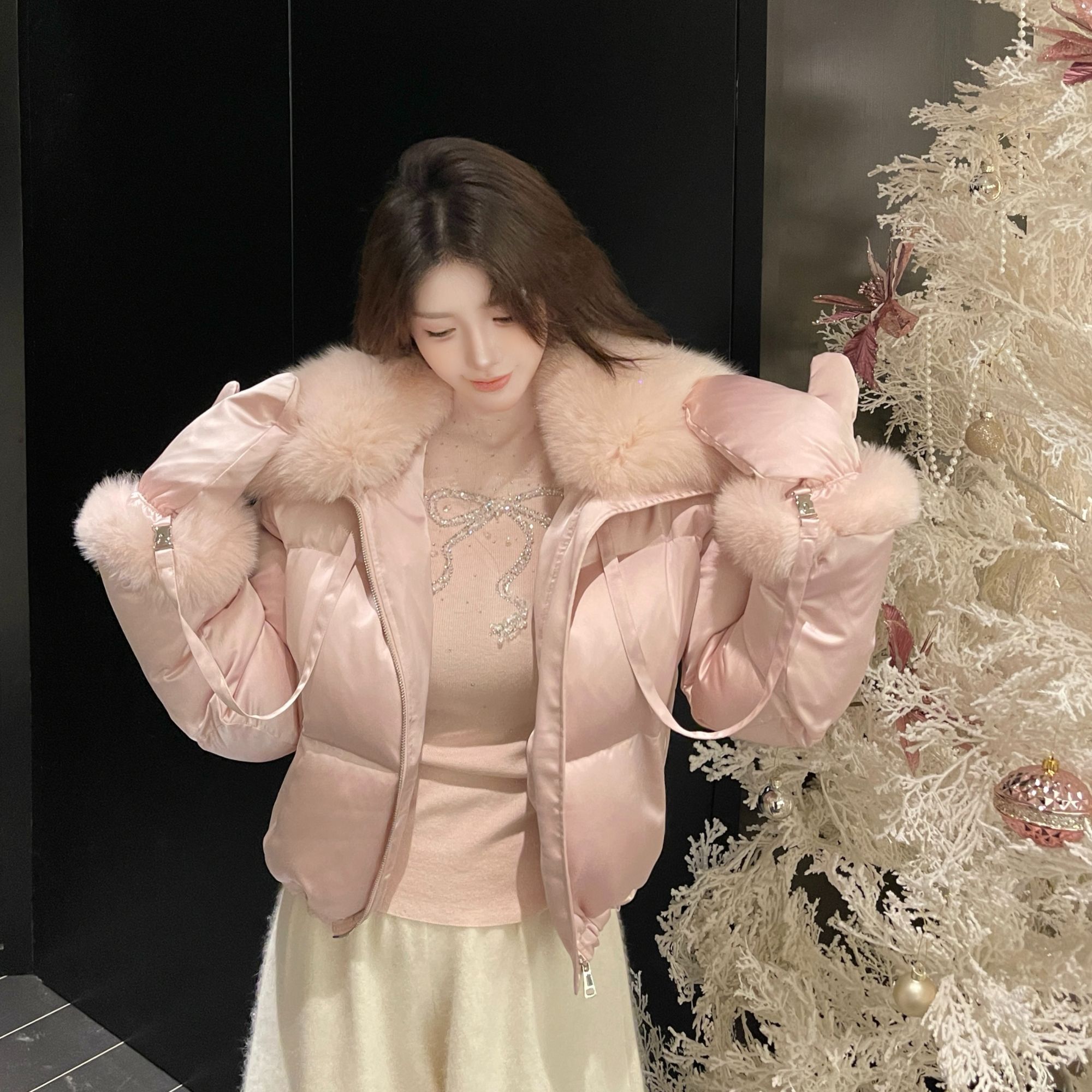 GUIDI GUDI【雪花纷飞】秋冬大毛领鹅绒服外套/黄加蓝+