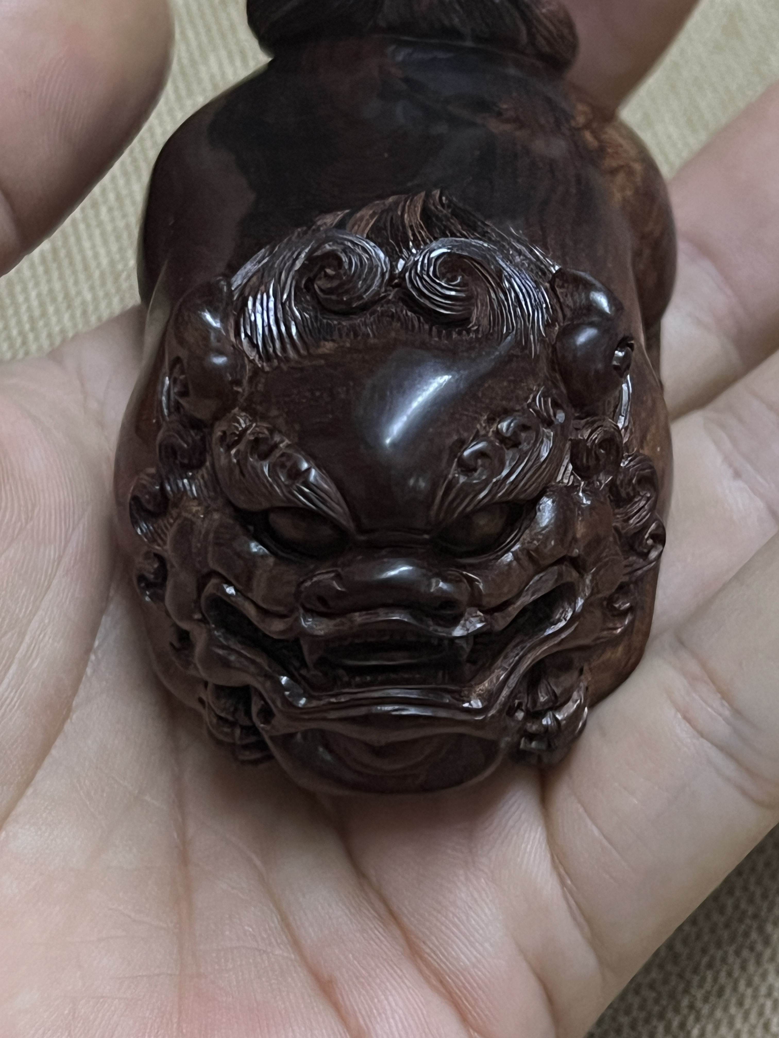 海南黄花梨老料紫油梨貔貅笔靠