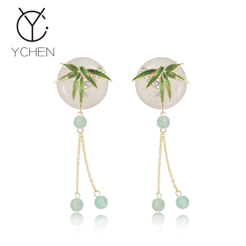 铜合金耳饰 【原创】竹叶平安扣耳钉女中式小众设计耳环