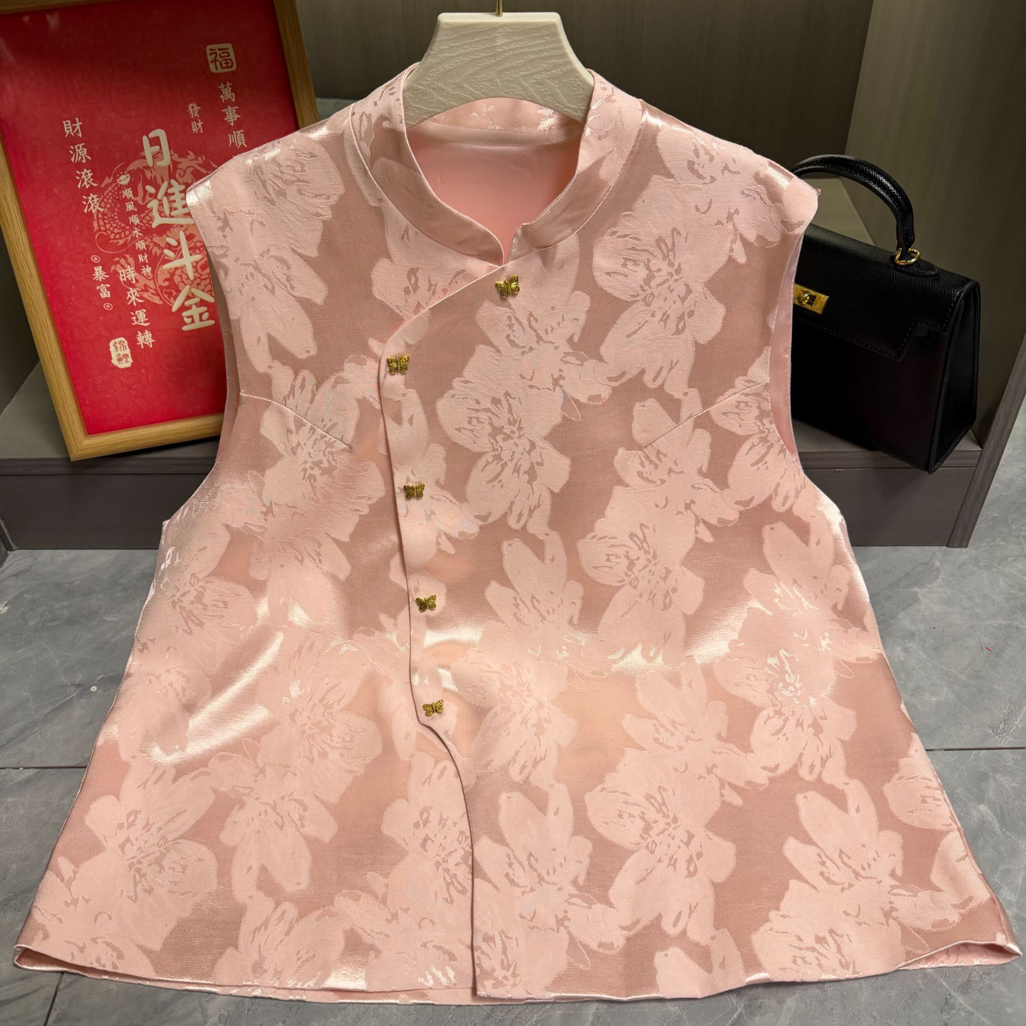 网红人丝中国风新中式女款马甲提花百搭中国风圆领冬季新款