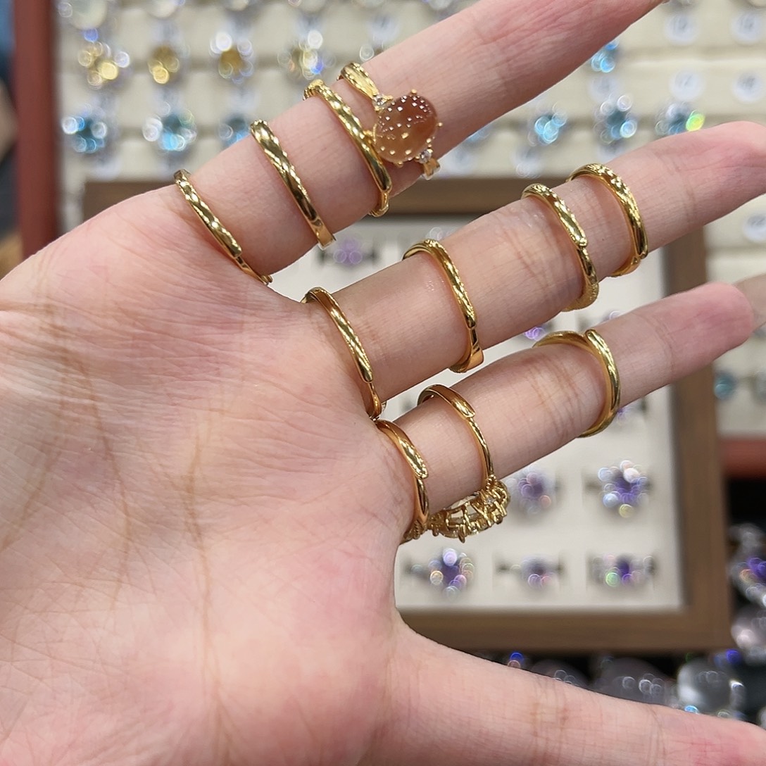 @****戒指黄晶银S925镀金镶嵌