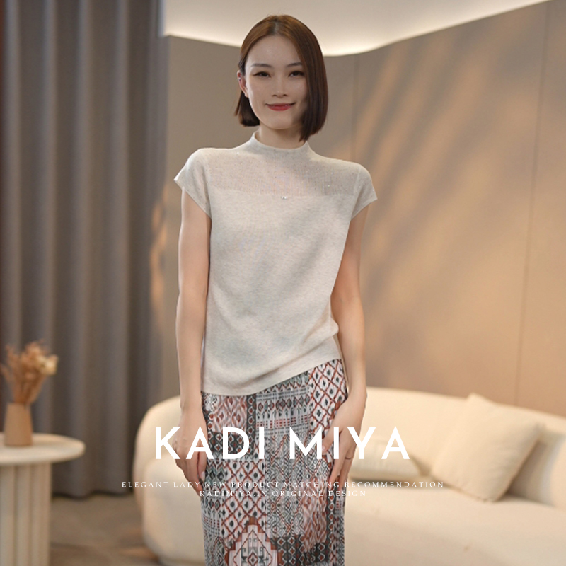 KADIMIYA【星空】法式重工烫钻绵羊毛飞飞袖高弹套头针织衫T恤上衣