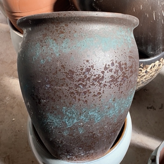 紫砂花盆口27高度30黑刷