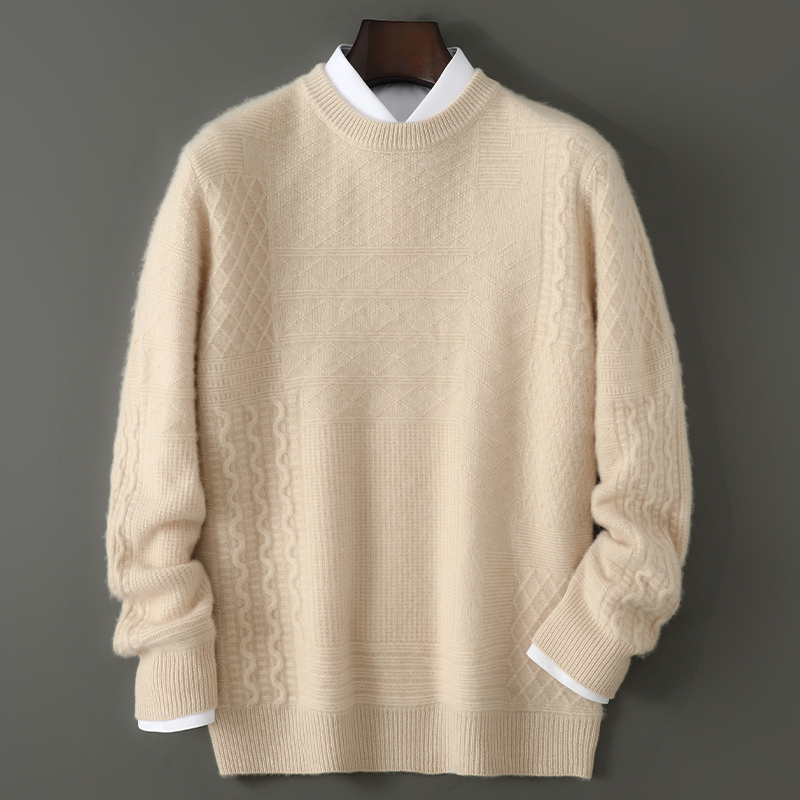 高端商务！！秋冬新款男士圆领重磅提花加厚羊毛衫长袖休闲针织毛衣