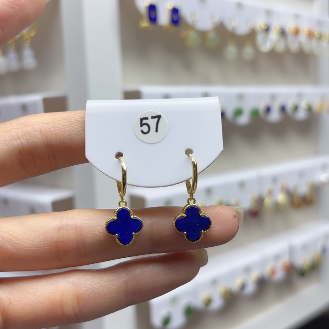 青金石银S925镶嵌耳饰