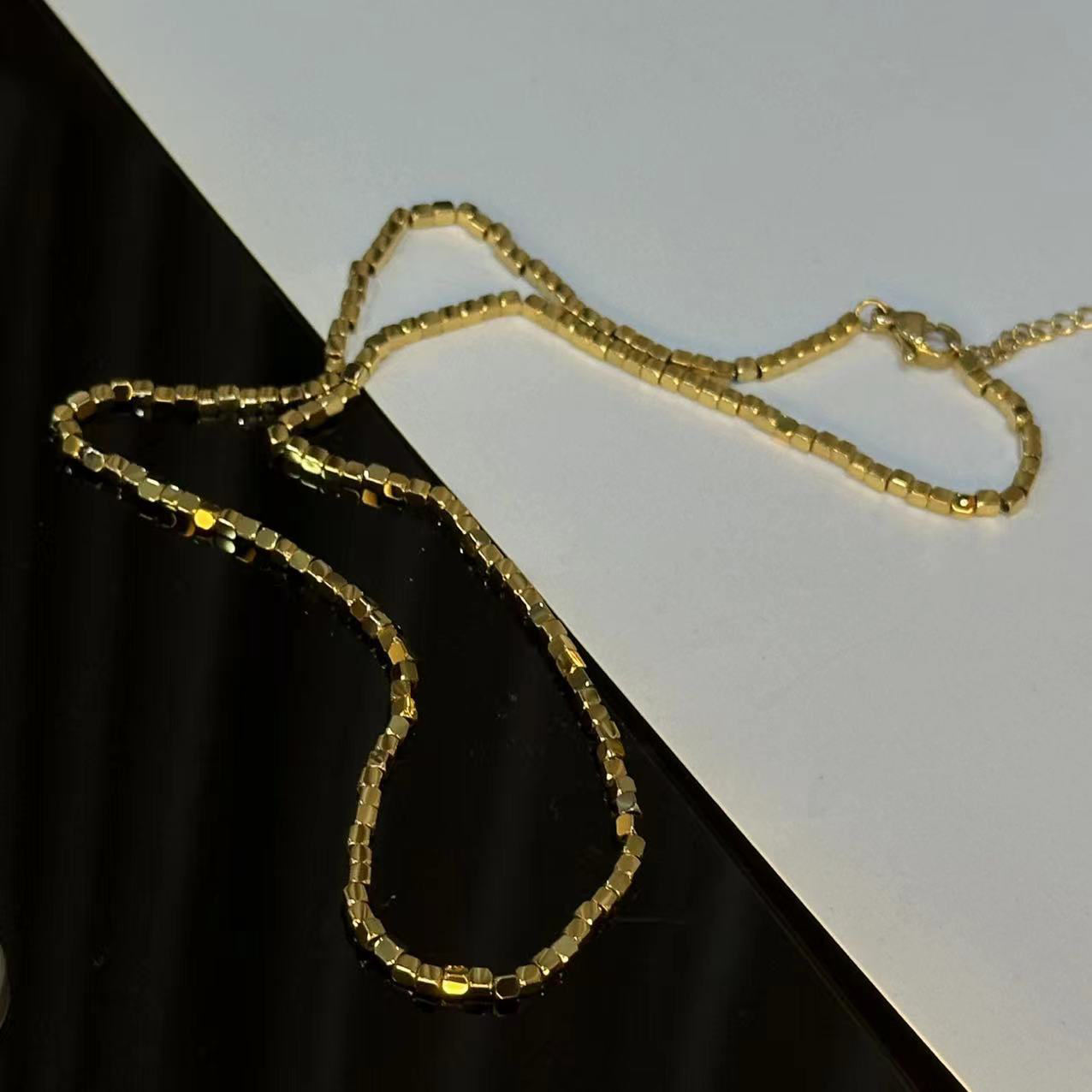 钛钢项链 金色简约碎银几两项链-4646