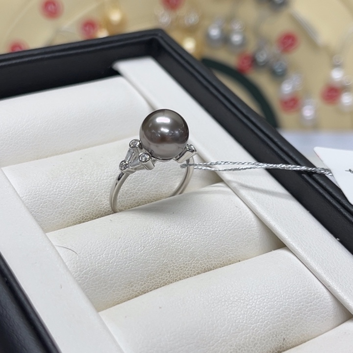 银S925镶嵌戒圈海水珍珠大溪地 9-10mm 83号