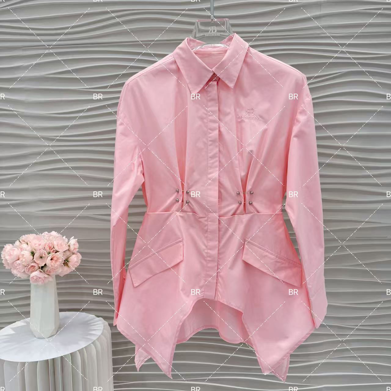 【CC】2025秋季新款小众设计感水钻钉珠花朵条纹衬衫5336 12号