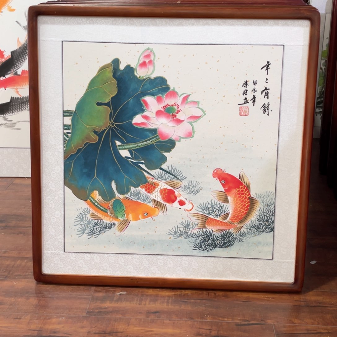 国画手绘带框尺寸63*63厘米