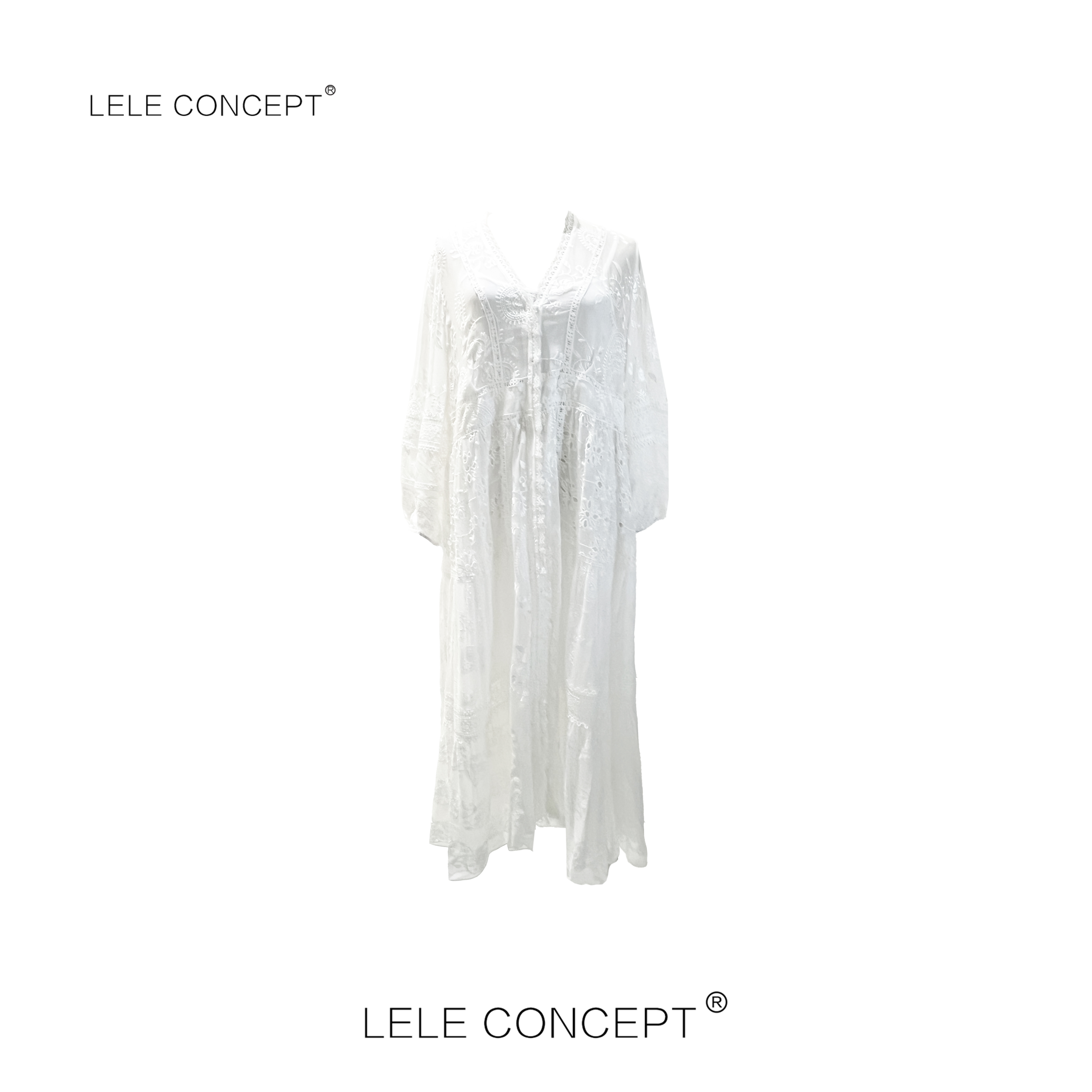 一排扣长袖V领连衣裙Q0524