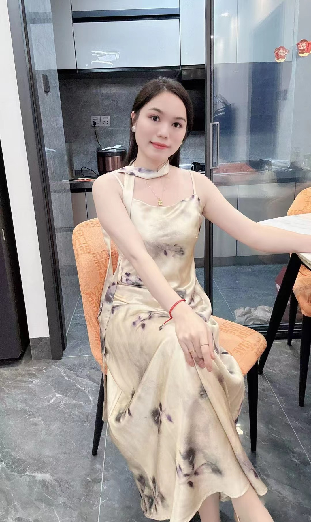 丹妮丝印花法式收腰显瘦吊带裙气质洋气吊带连衣裙