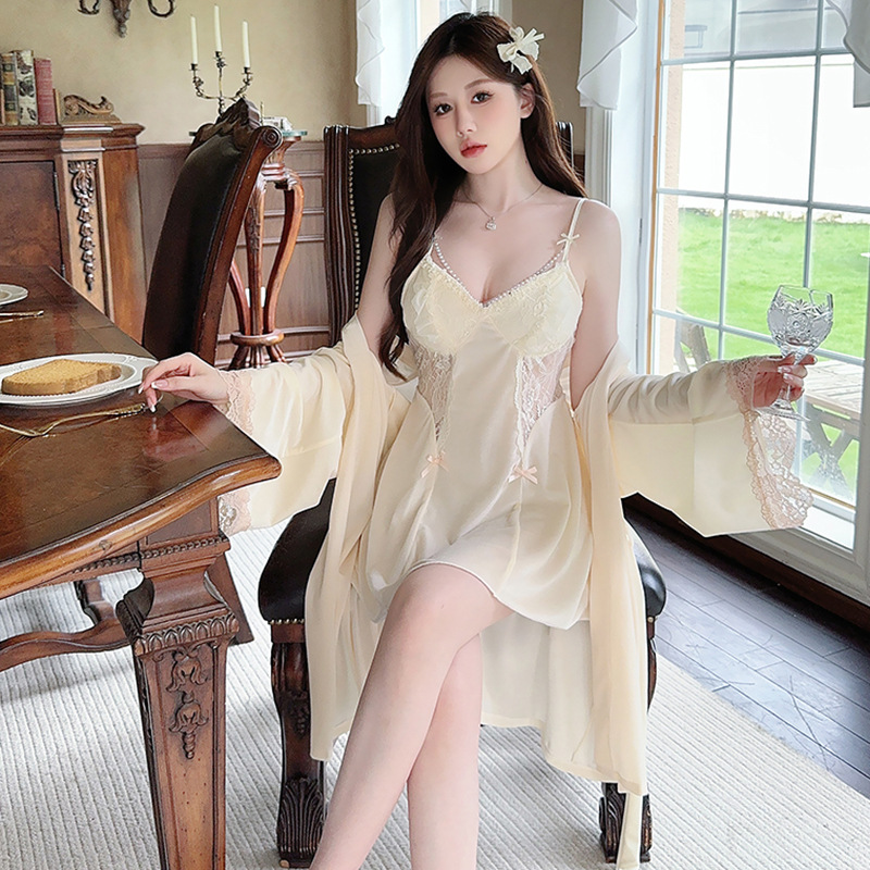 新款睡裙吊带美背冰丝睡衣家居服带胸垫纯欲气质俩件套性感四季款