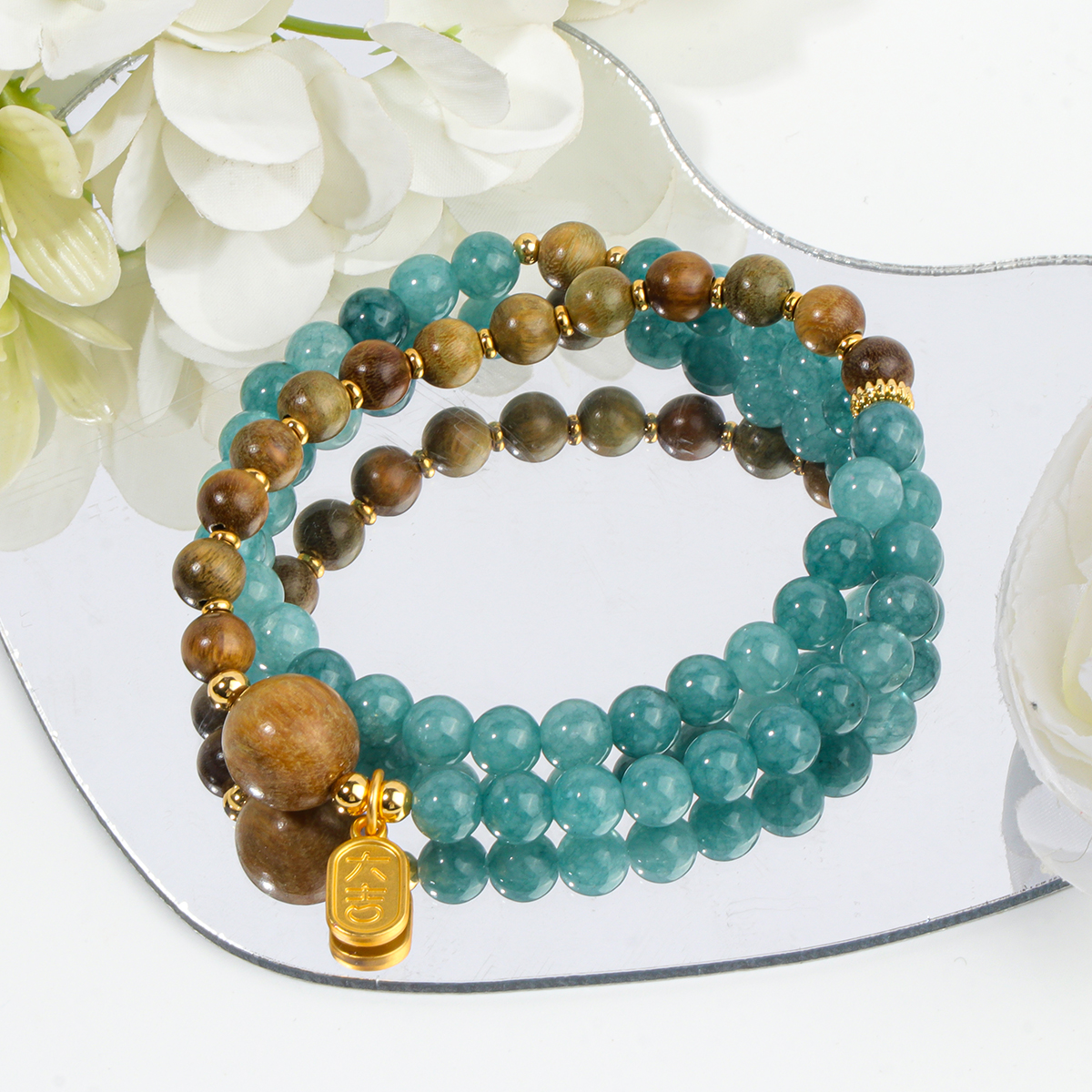 绿檀翡翠双拼精品手串    无礼盒      B