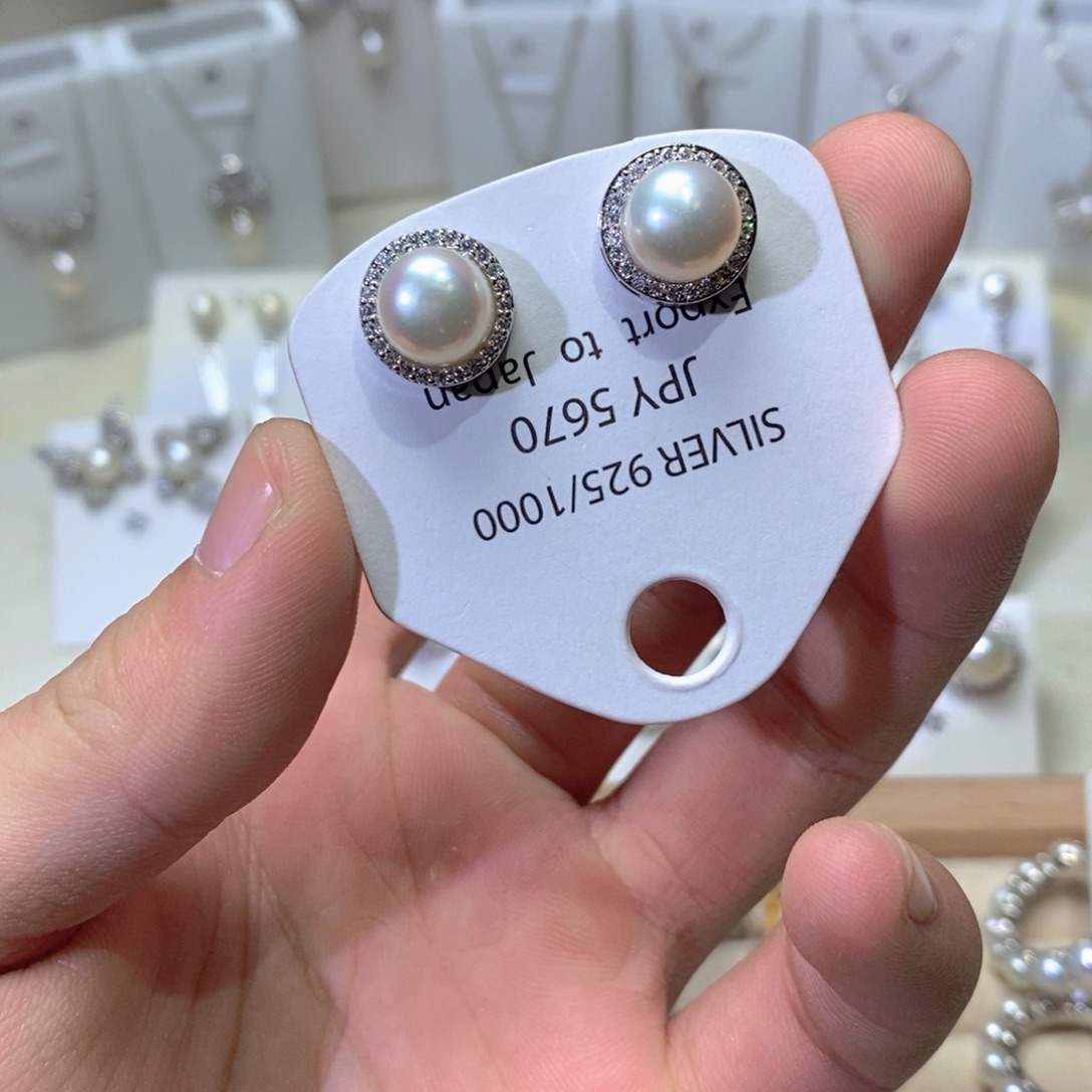 银S925镶嵌淡水珍珠耳坠