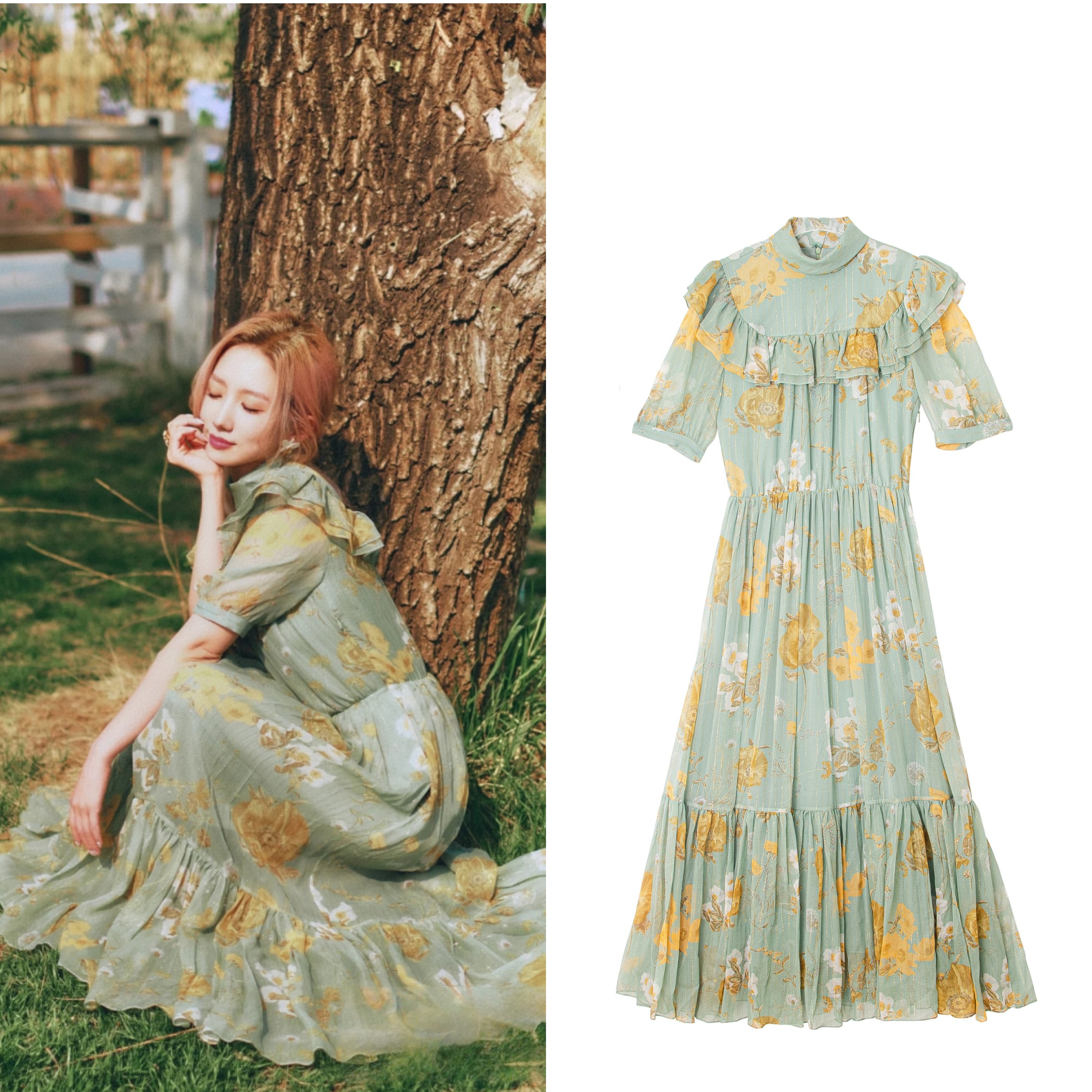 全新未使用 Celine/思琳 碎花复古印花连衣裙优雅大气宫廷风C1704