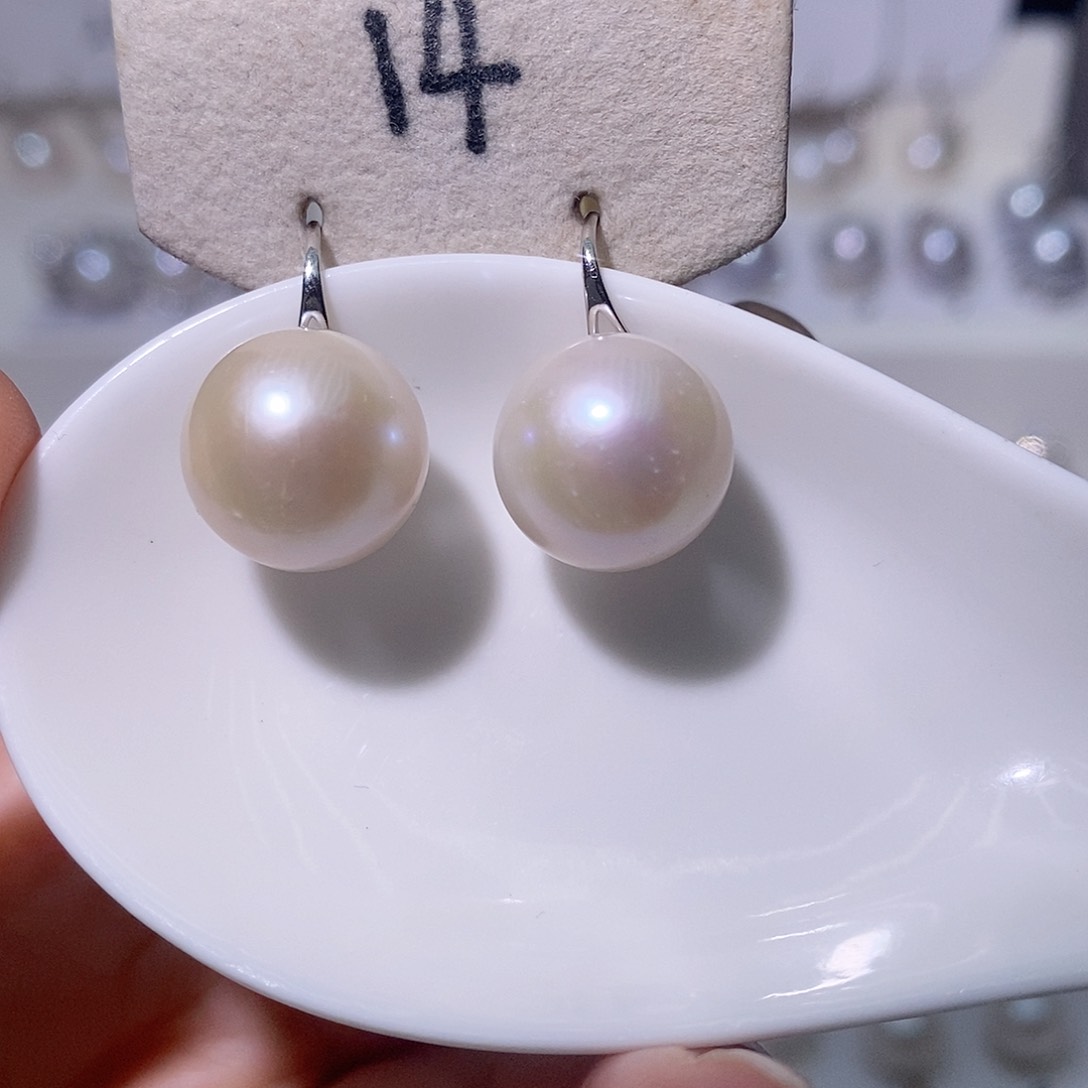 淡水珍珠耳饰银S925镶嵌尺寸12/13毫米