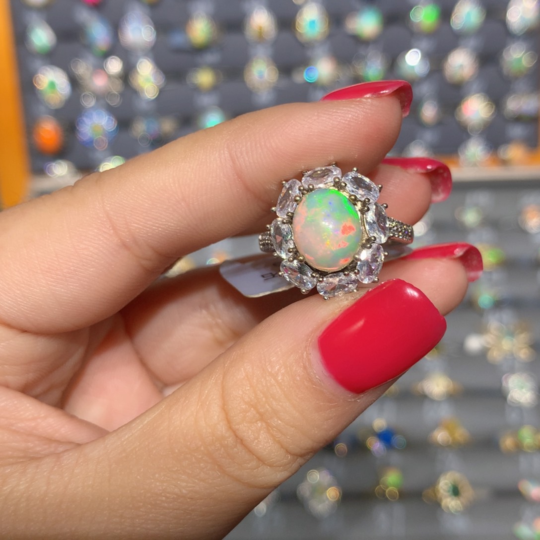 银S925镶嵌欧泊欧泊戒指l