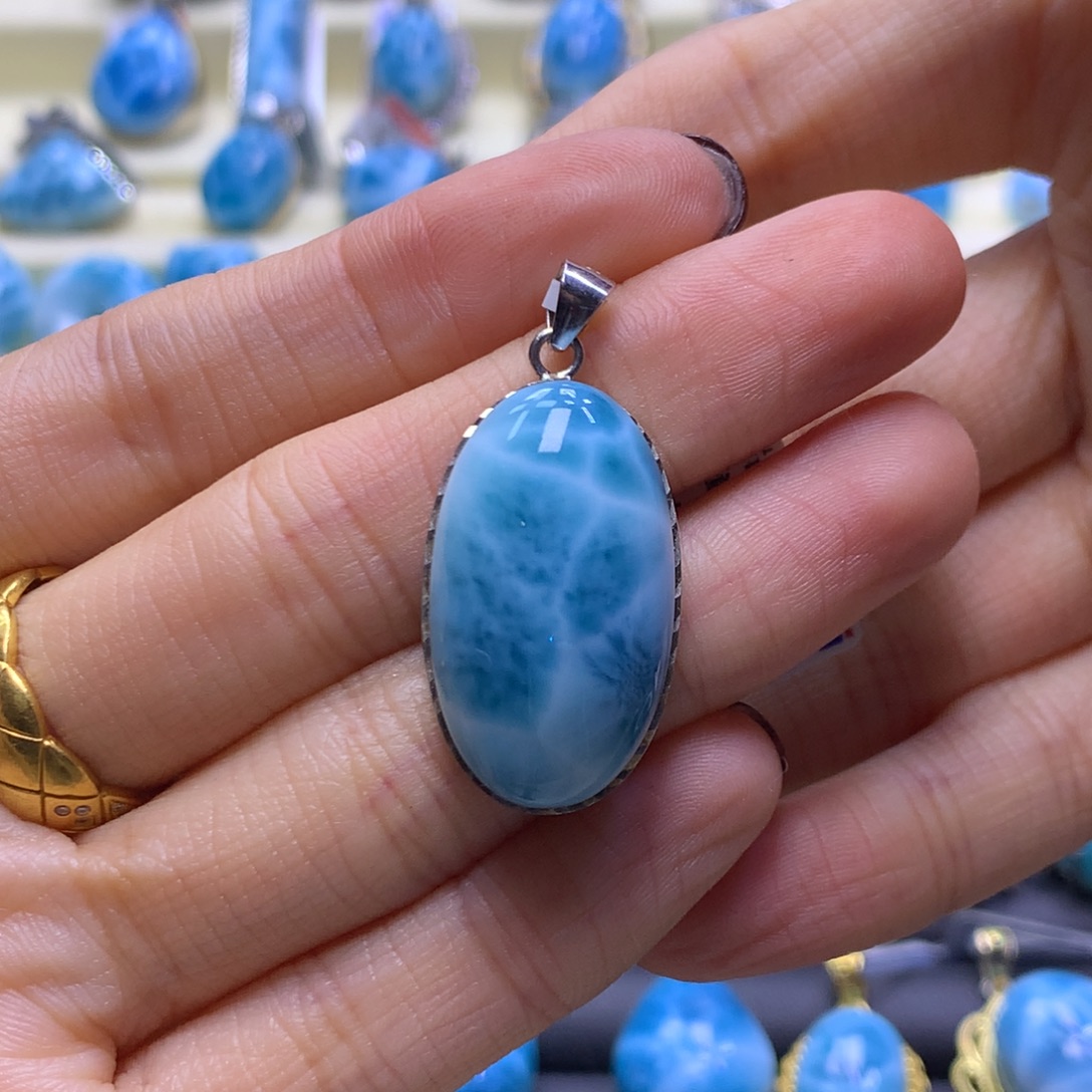 针钠钙石（海纹石）未镶嵌颈饰蛋面吊坠