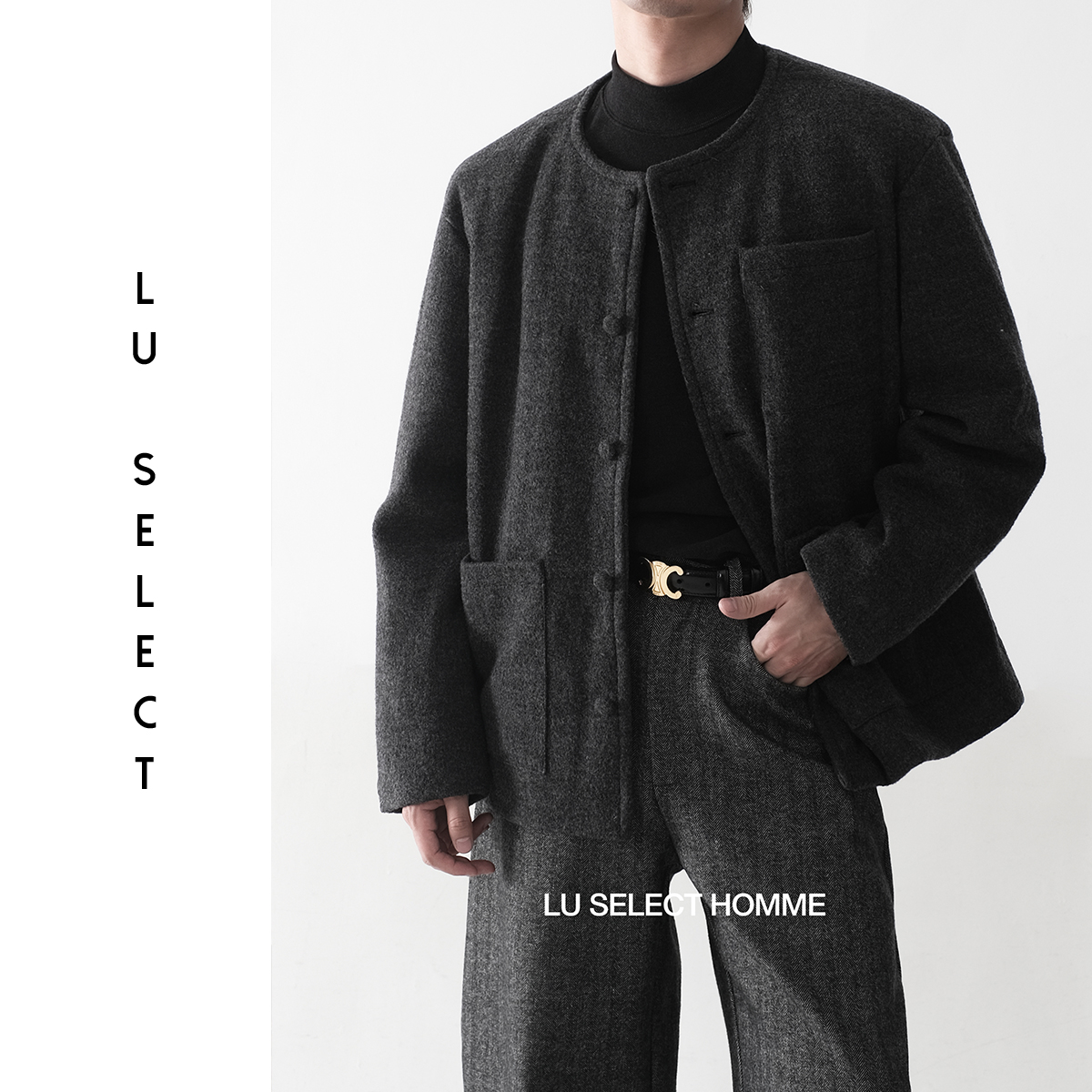 Lu SELECT 25AW【静奢】100羊毛小香风无领包扣90白鸭绒羽绒服