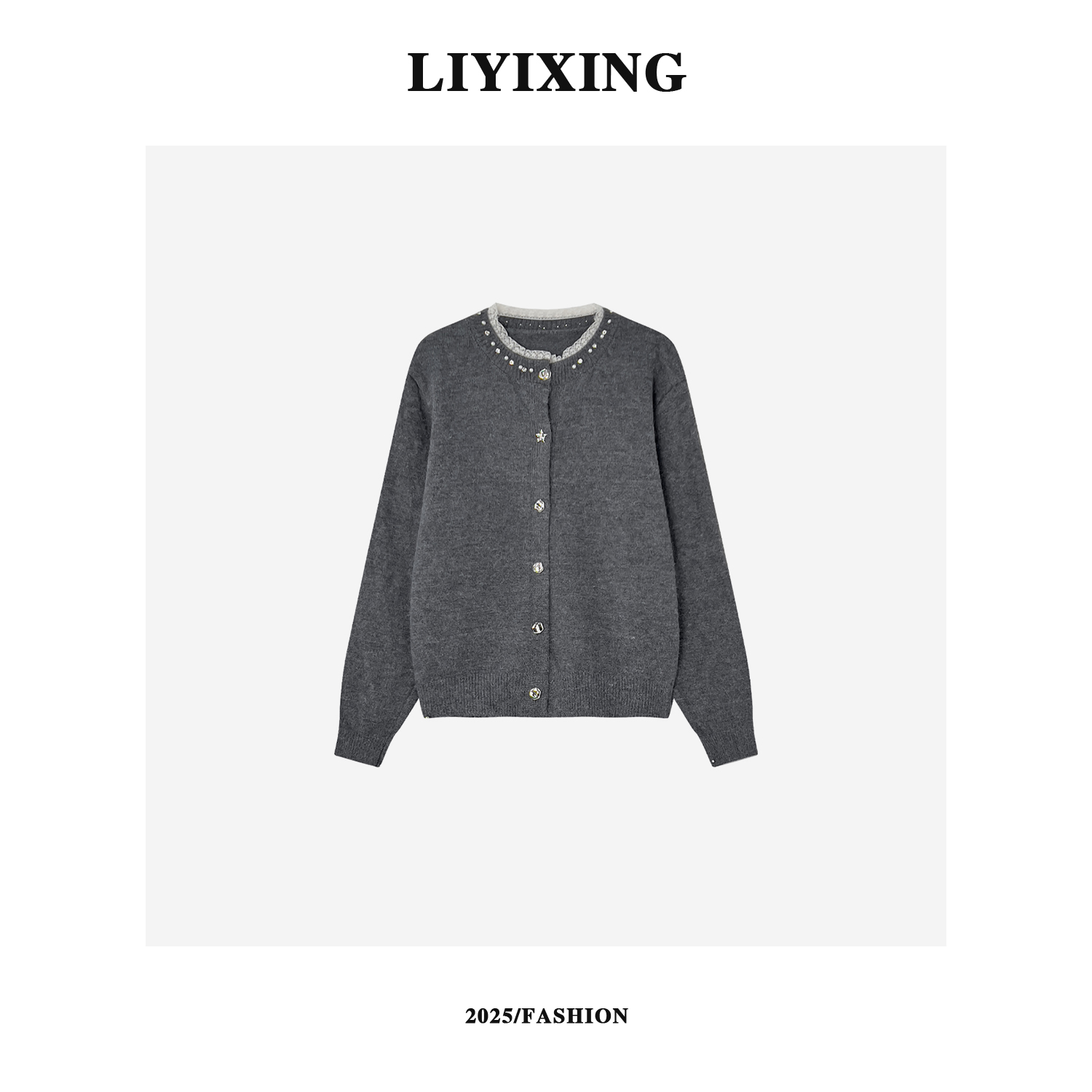 【李易行】新款轻奢钉珠银扣设计圆领针织衫冬季通勤百搭上衣952