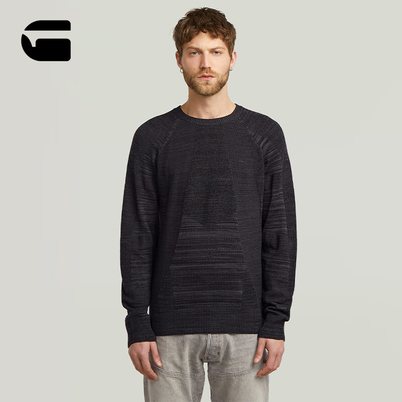 G-STAR RAW25年秋季新款3D机车针织套头衫罗纹圆领男士弹力舒适上