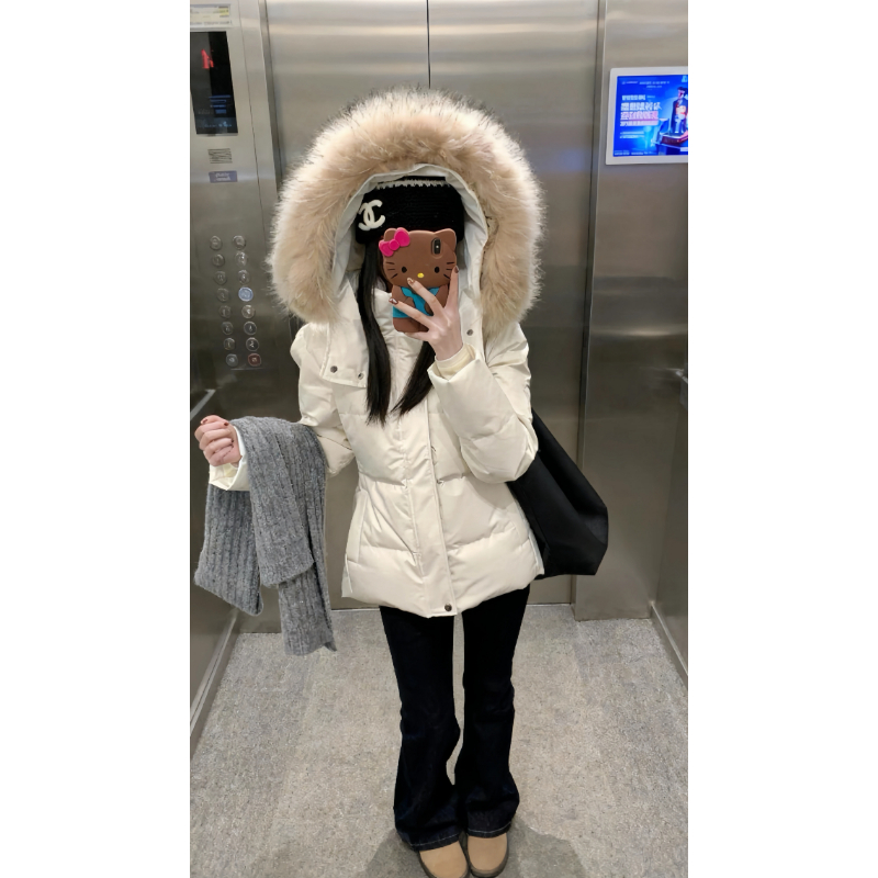 新国标90%白鸭绒羽绒服女2025年新收腰短款大毛领小个子加厚外套