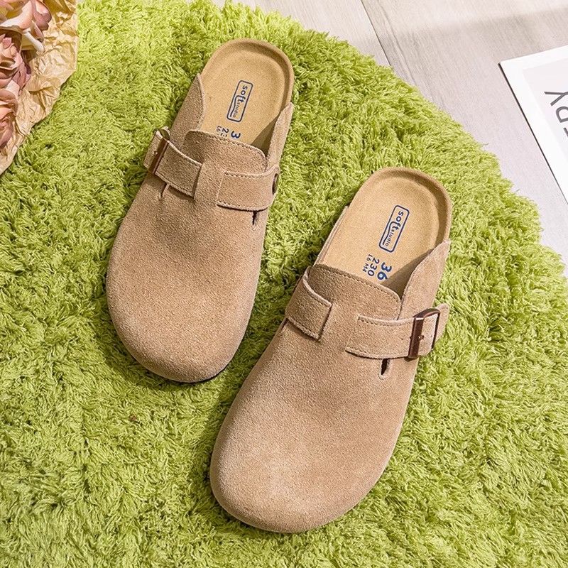 情侣男女同款牛皮版新款春秋勃肯鞋厚底隐形增高一脚蹬懒人鞋通勤