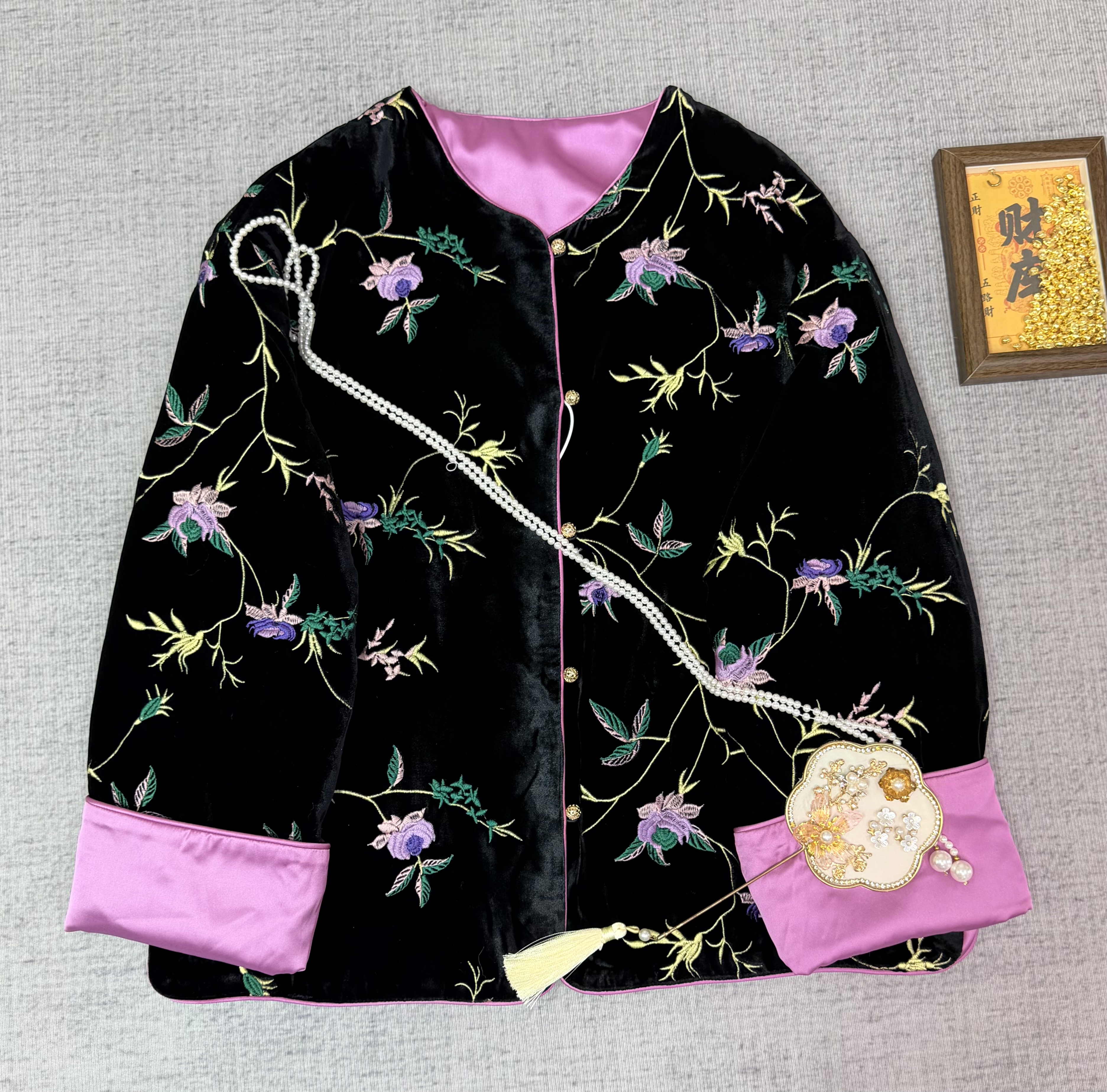 【墨芳】秋冬新款新中式国风真丝丝绒重工刺绣棉服