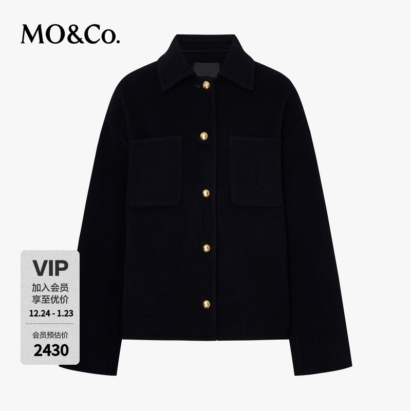 MOCO毛呢外套2025冬新品绵羊毛羊驼毛双面呢短款T型MBE4COT016