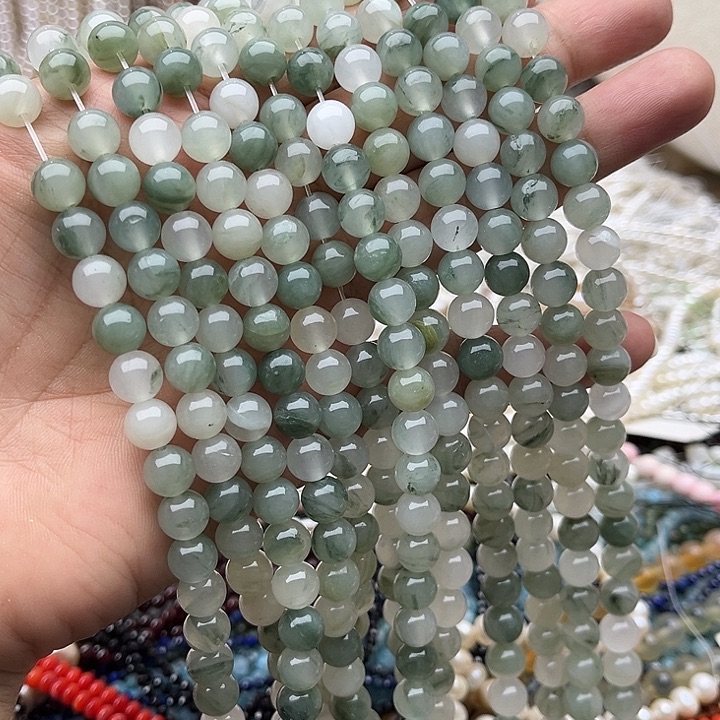 玛瑙/玉髓未镶嵌珠宝半成品2条8mm左右绿兔毛