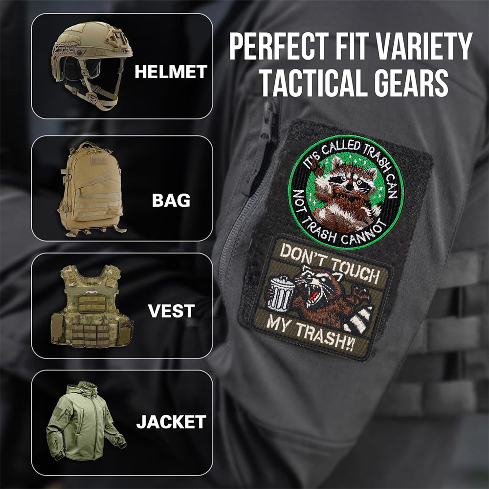 户外魔术贴徽章浣熊消防员电脑绣花圆形标服装辅料垃圾桶徽章包贴