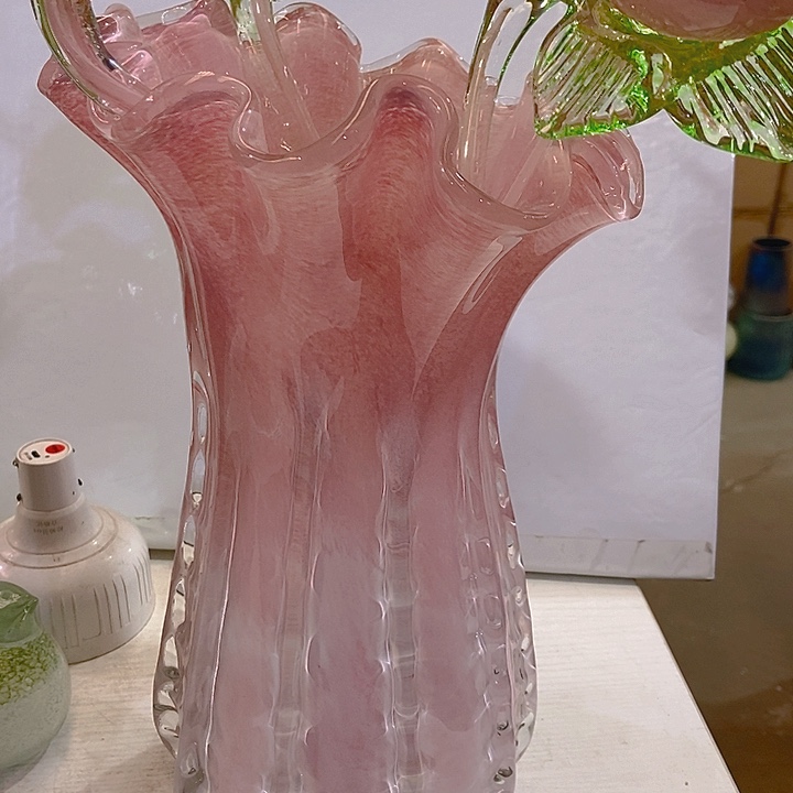 琉璃高度32厘米粉白菜花瓶