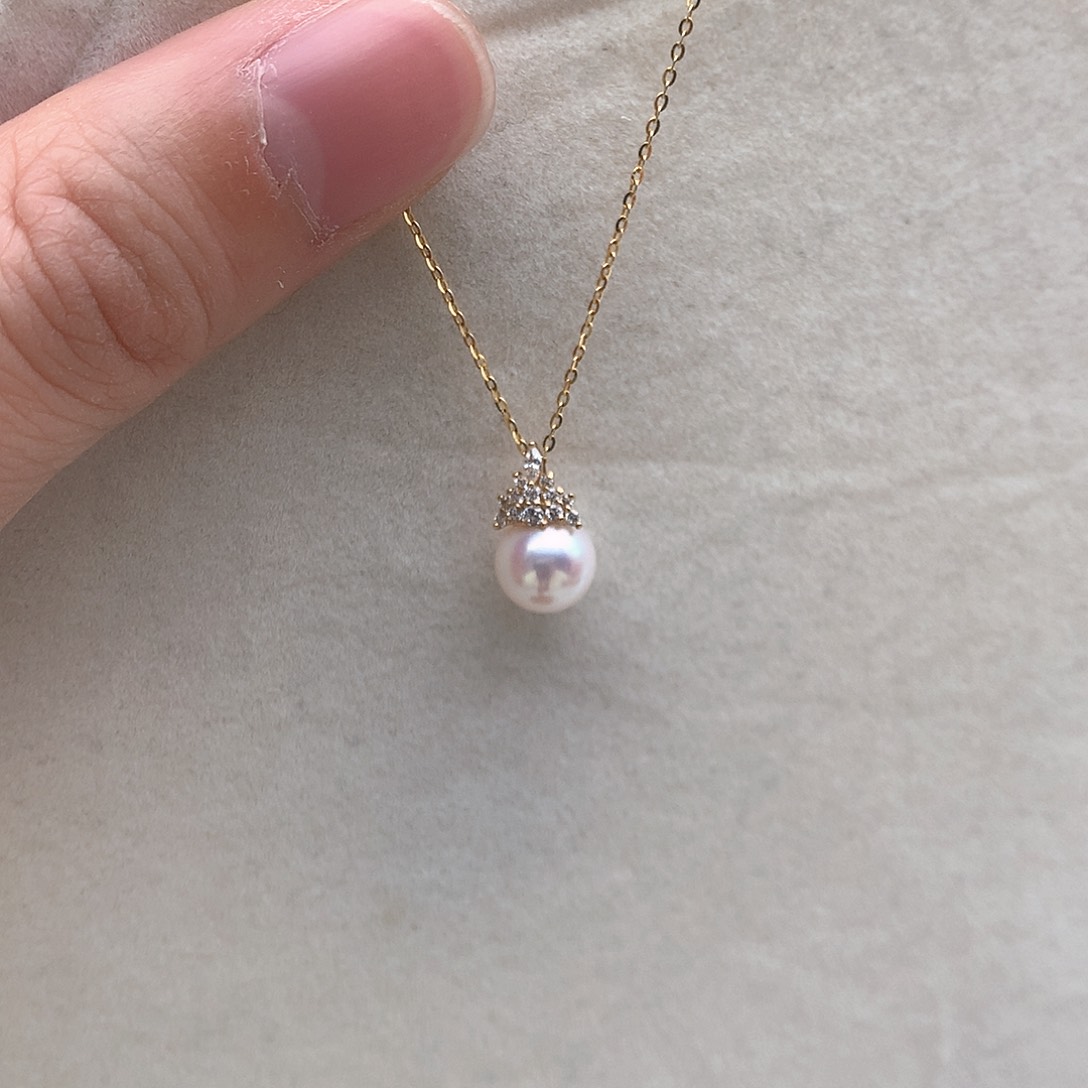 海水珍珠8-8.5mm ak冰雪女王18K金镶嵌