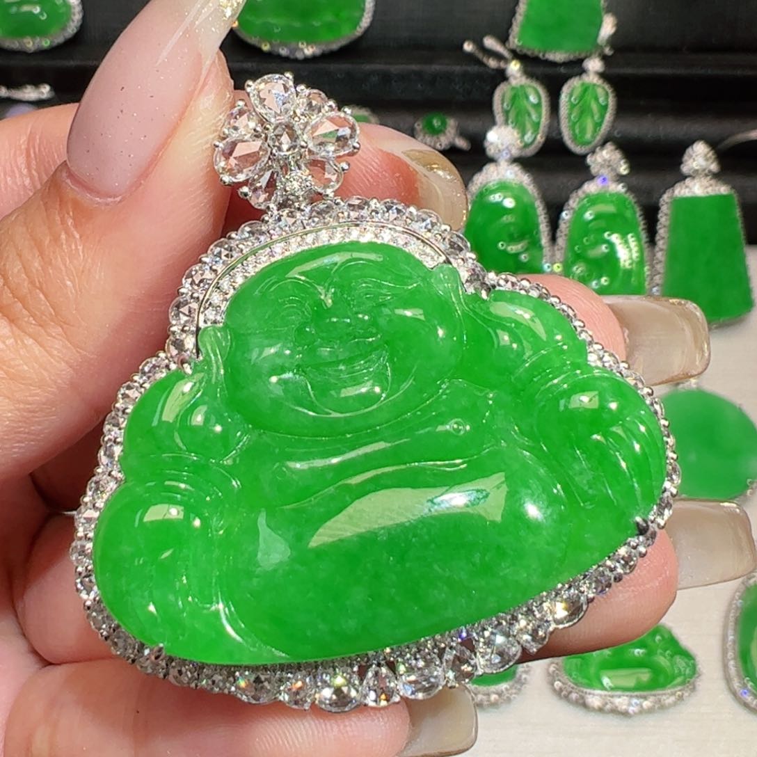 翡翠18K金镶嵌吊坠(不含链)