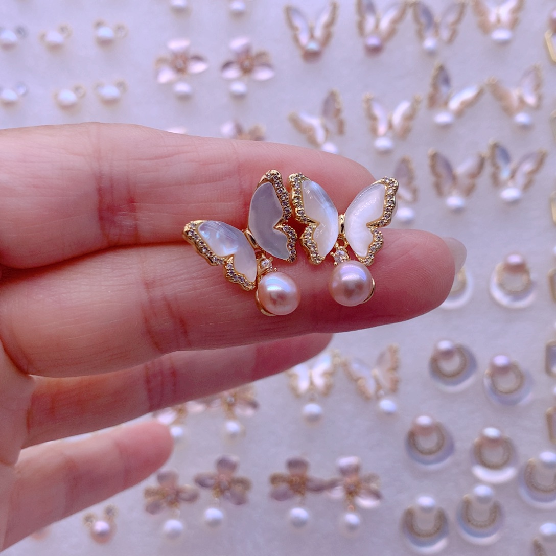 合金淡水珍珠耳饰