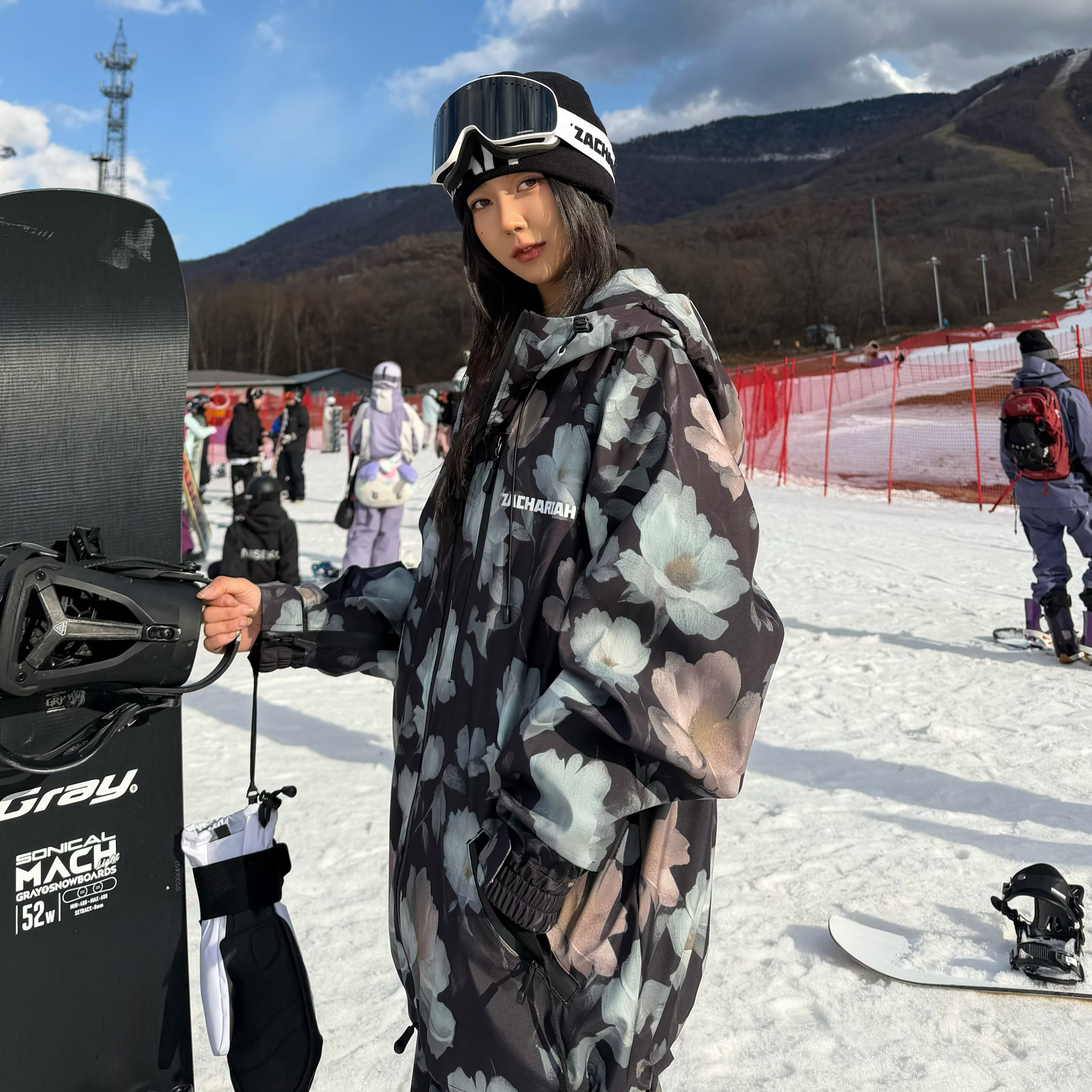 ZACHARIAH【水墨花卉】水墨油画保暖滑雪服套装防风防水滑雪衣裤