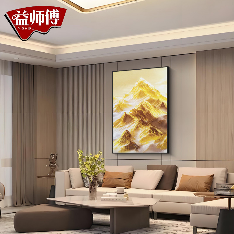 现代轻奢风背靠金山挂画适合客厅沙发背景及走廊过道画金山80120