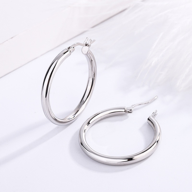 925银耳饰 S925银气质轻奢线条耳饰光面经典耳环耳圈原创设计欧美