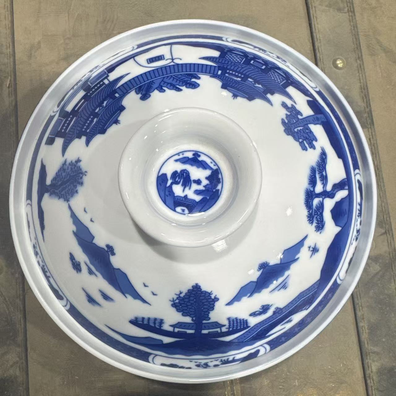 青花梧桐和合器浅盘（人民瓷厂）