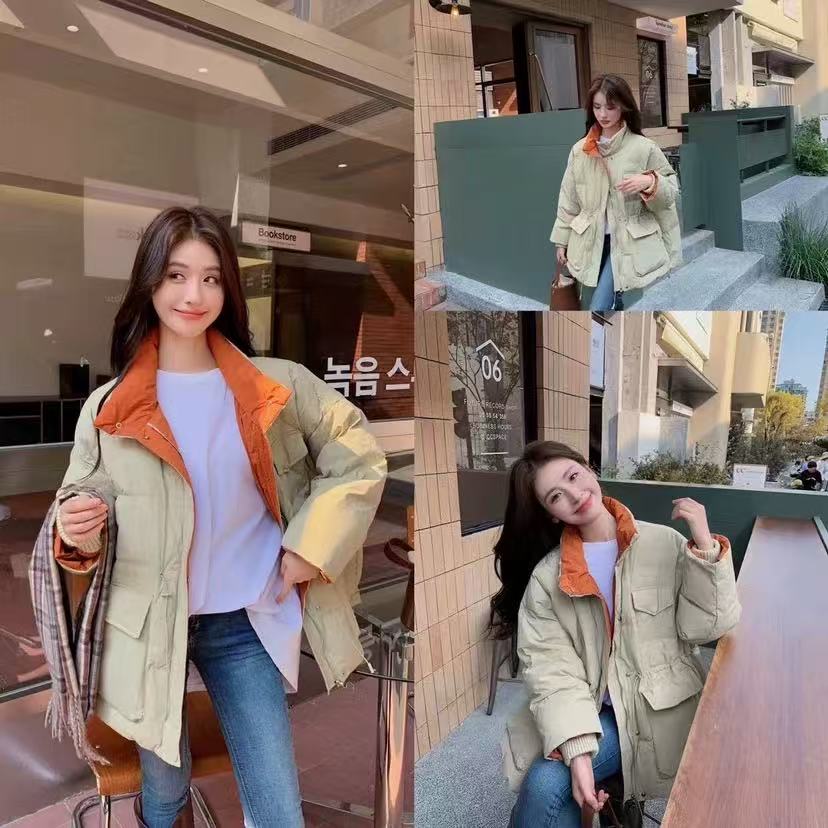 双面色中长款韩版宽松羽绒服