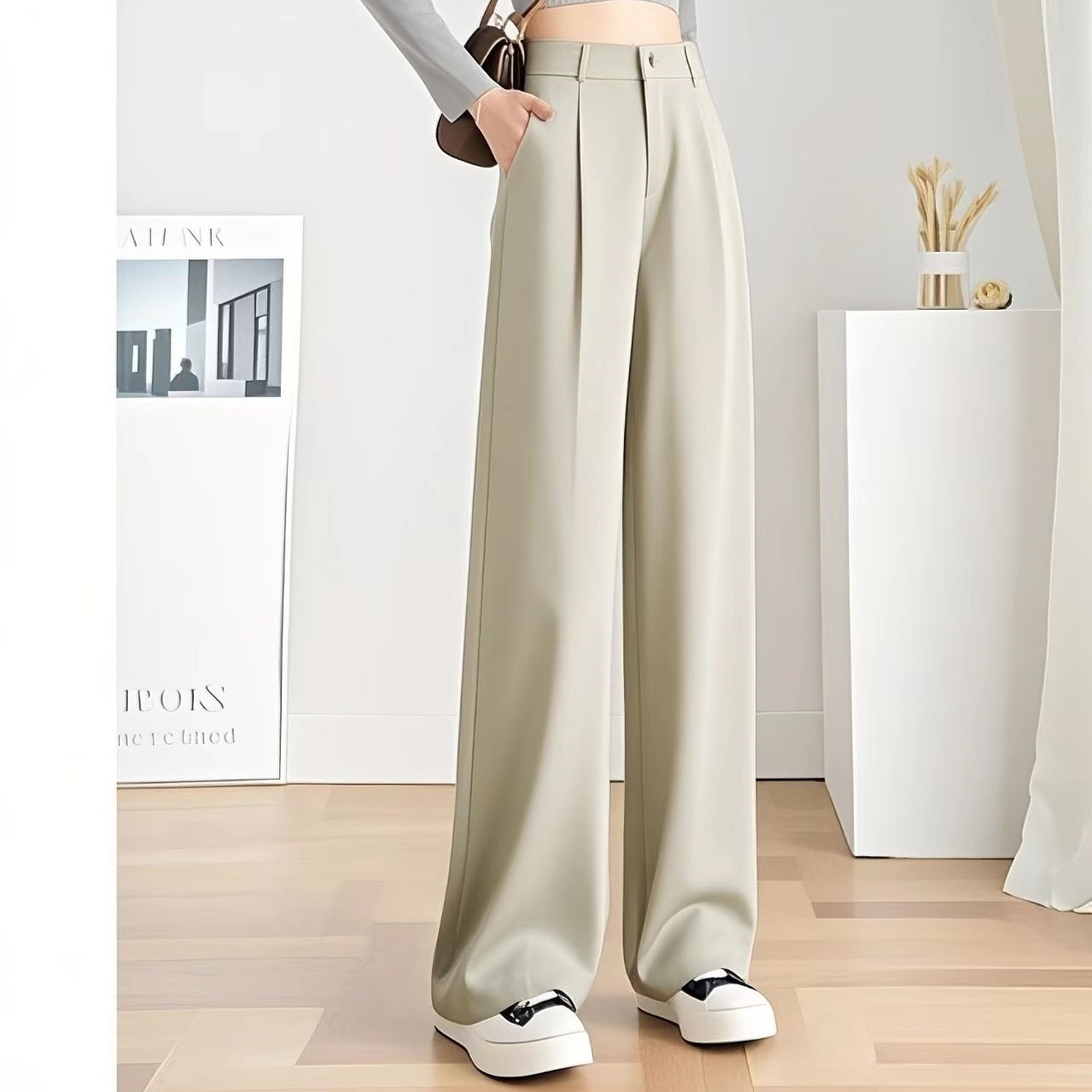 【醋酸+冰丝】1高腰窄版西装阔腿裤垂顺宽松薄款垂感百搭显瘦夏季新