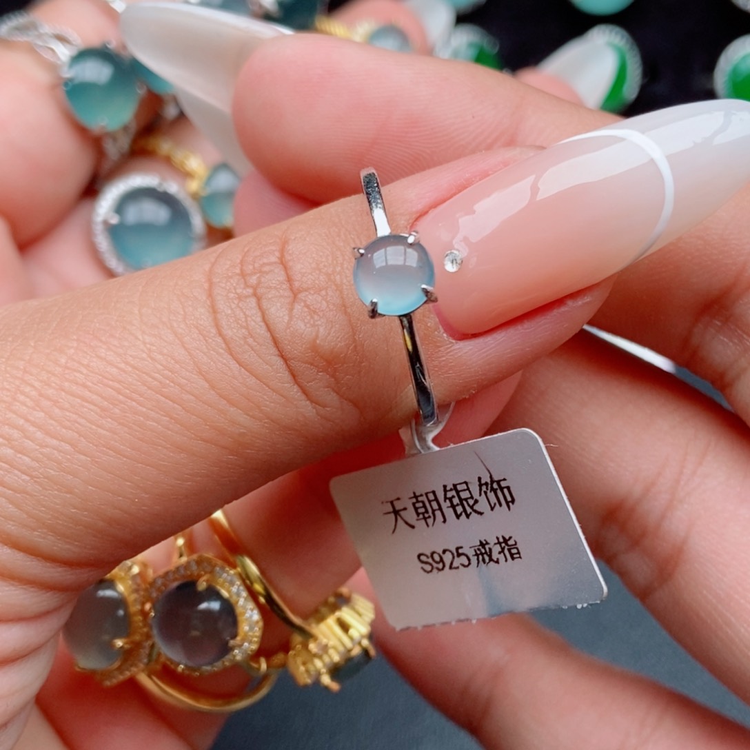 翡翠戒指银S925镶嵌45774