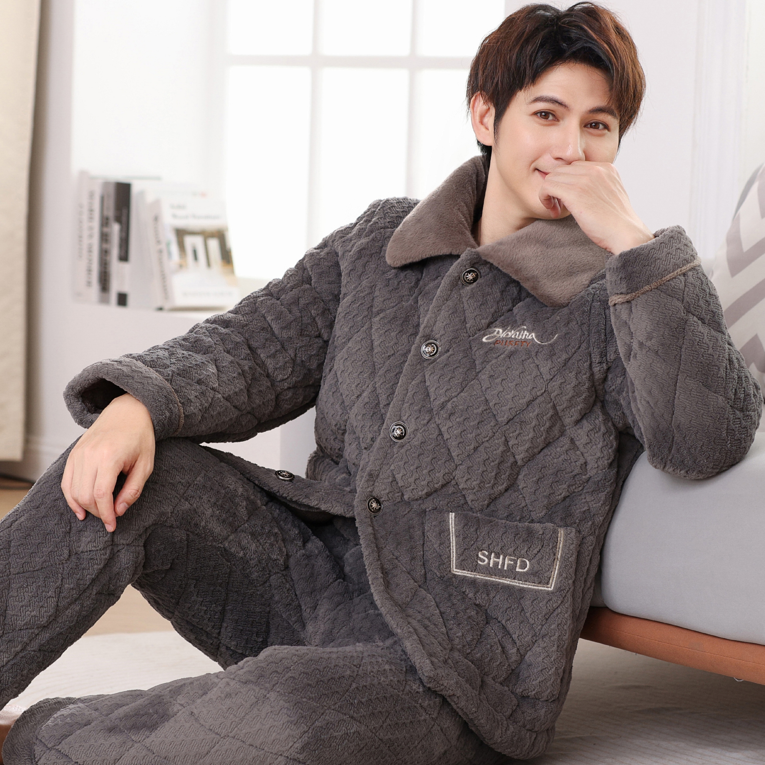 【新A118冬季加大新款睡衣】男士冬季加绒加厚睡衣家居服礼物