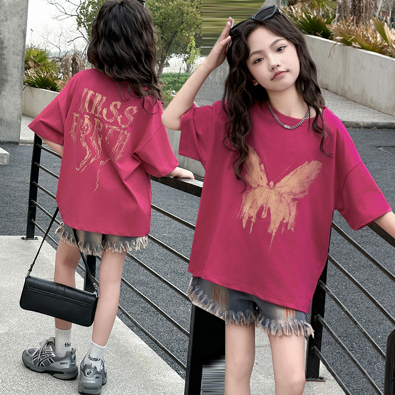 女童夏装套装新款6-12岁15岁中大童小女孩洋气休闲潮款t恤两件套