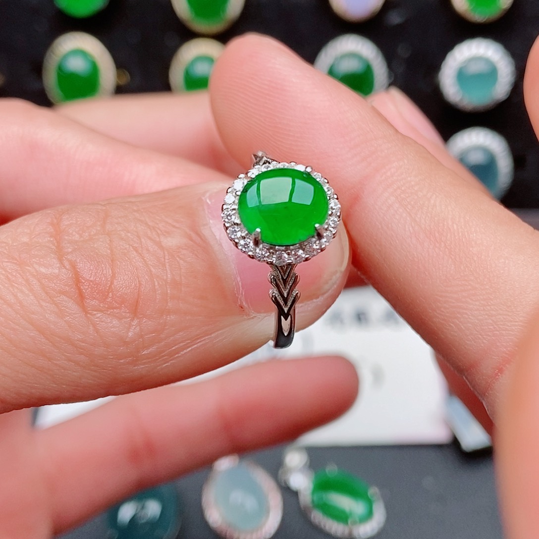 翡翠戒指银S925镶嵌8558558