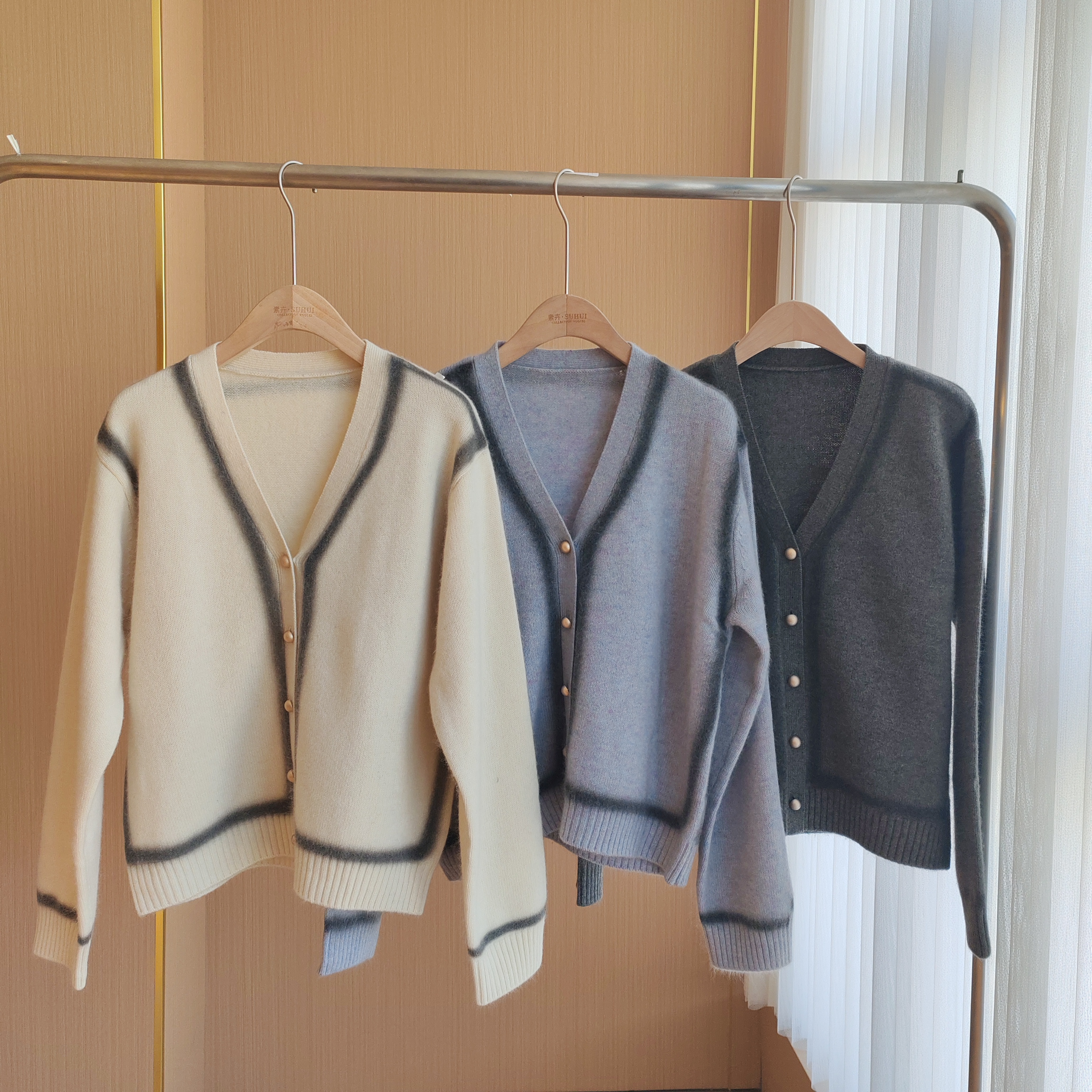 秋冬新款V领撞色开衫时尚羊毛衫 MJYS-5150