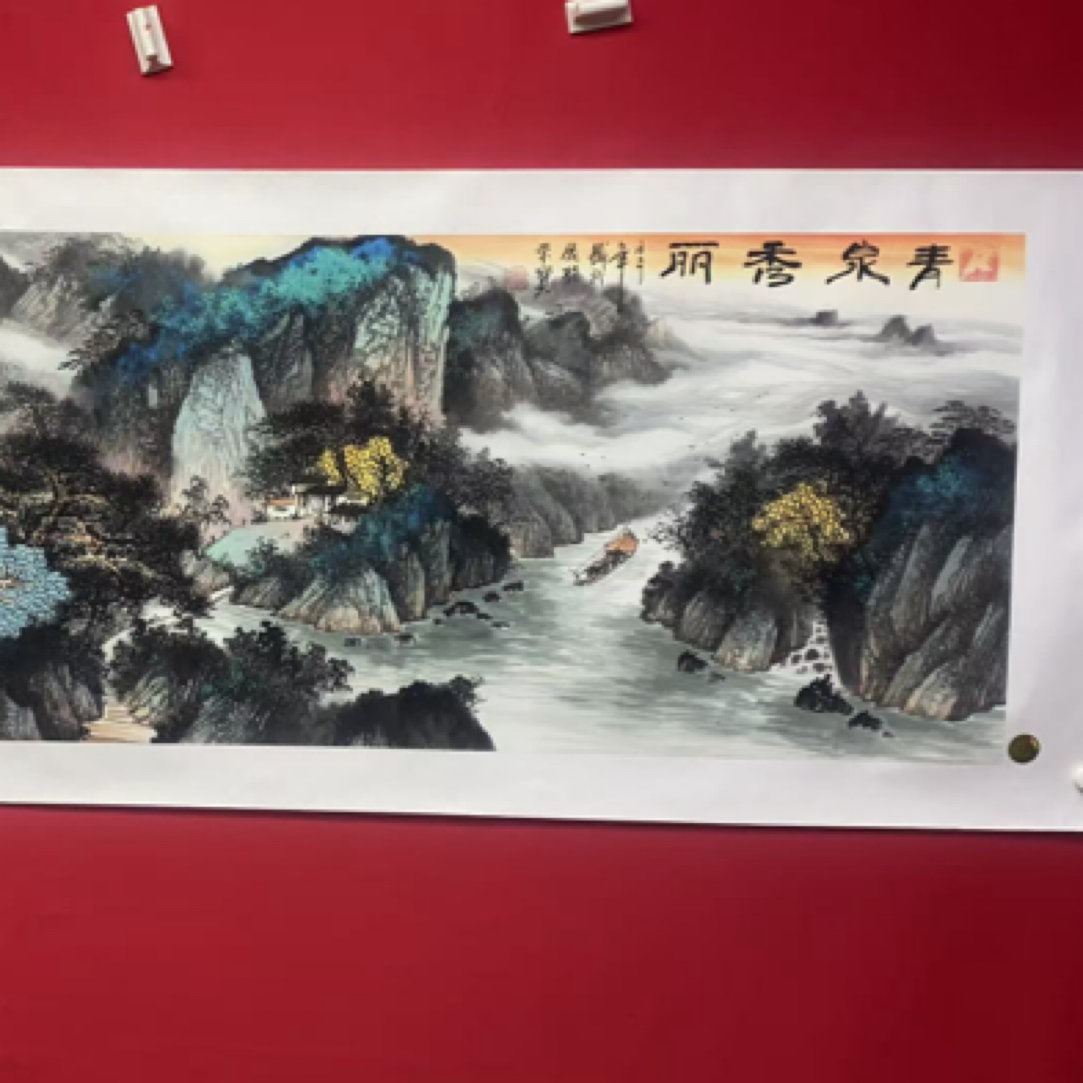 x六尺青泉秀丽山水画