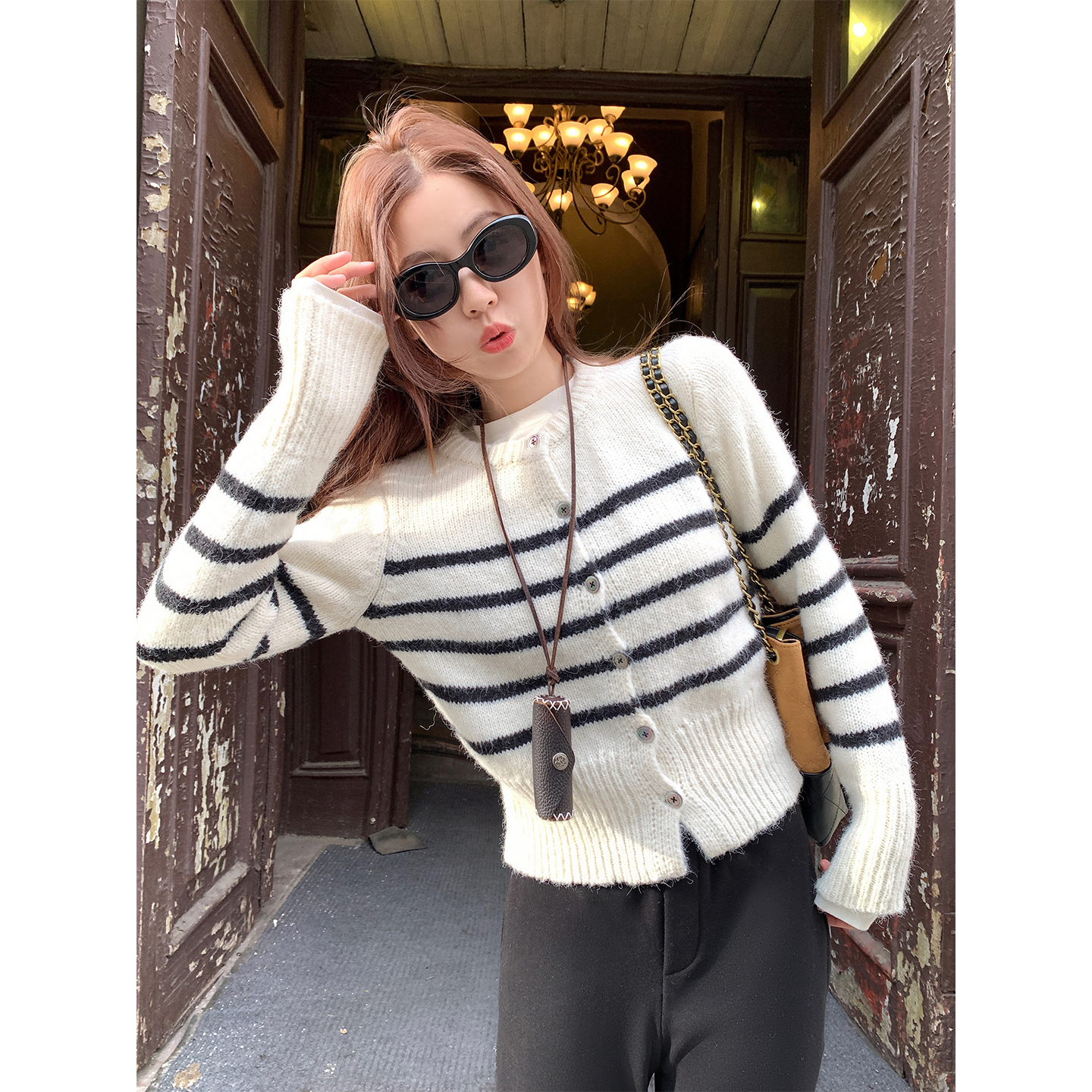 曾小咸 韩系条纹短款毛衣开衫女ZA54MZL0601