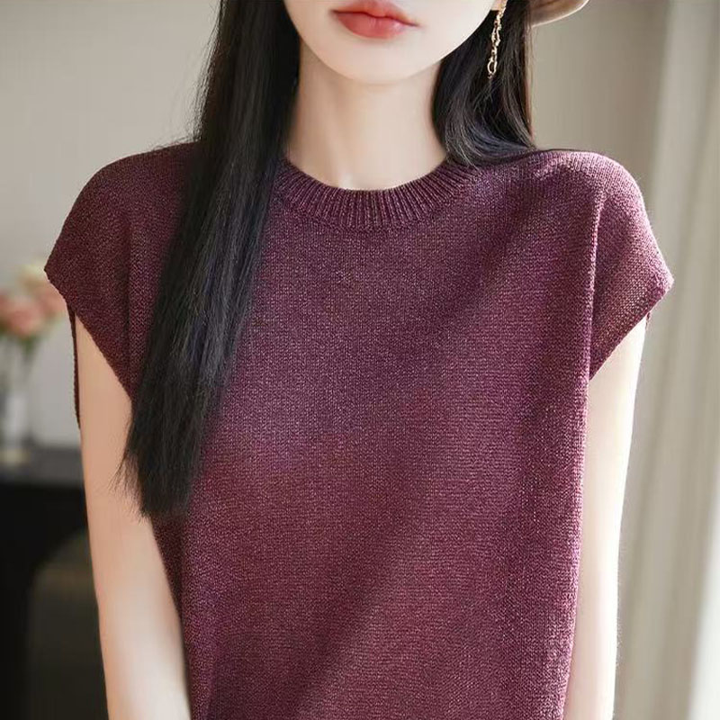 #149夏季薄款天丝针织短袖女欧货高端无袖背心t恤包袖上衣